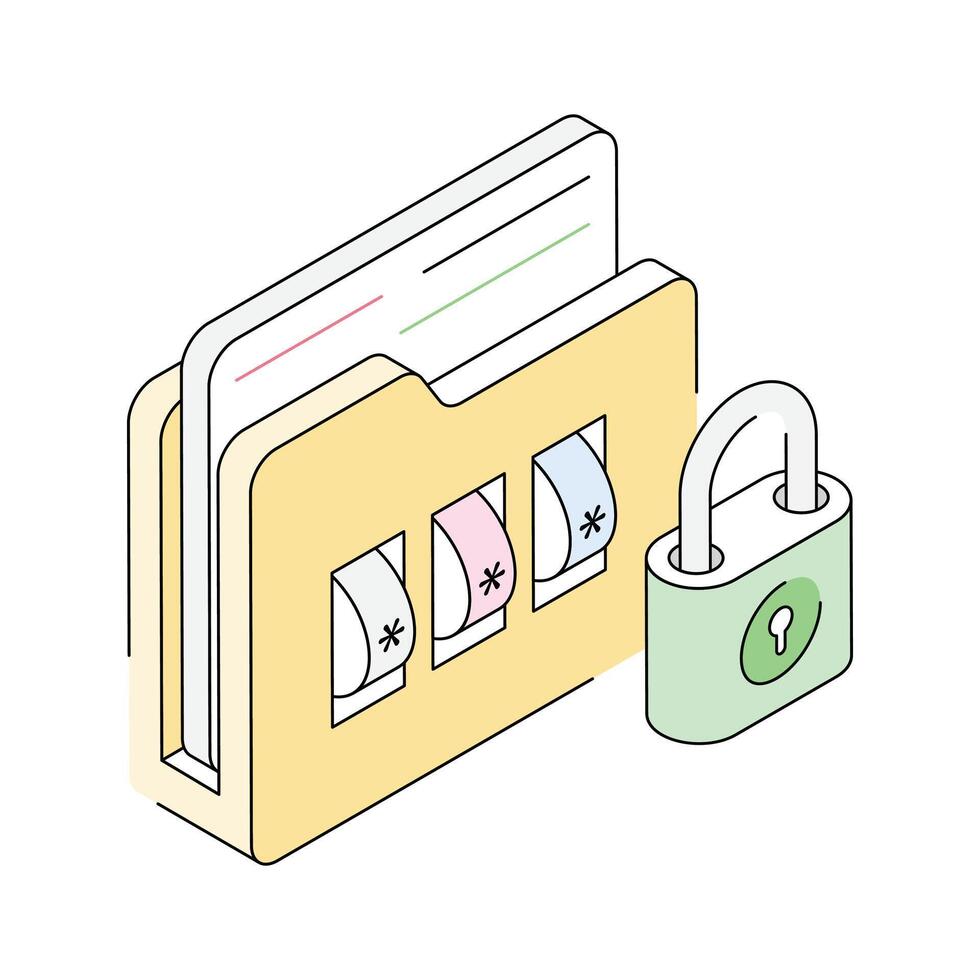 Check out this isometric outline icon of secure folder vector