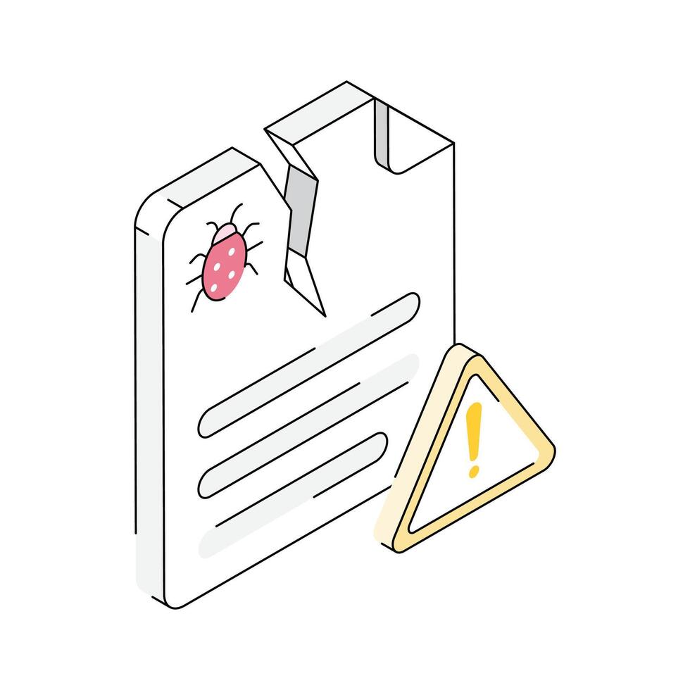 Trendy isometric outline icon of a malicious file alert vector
