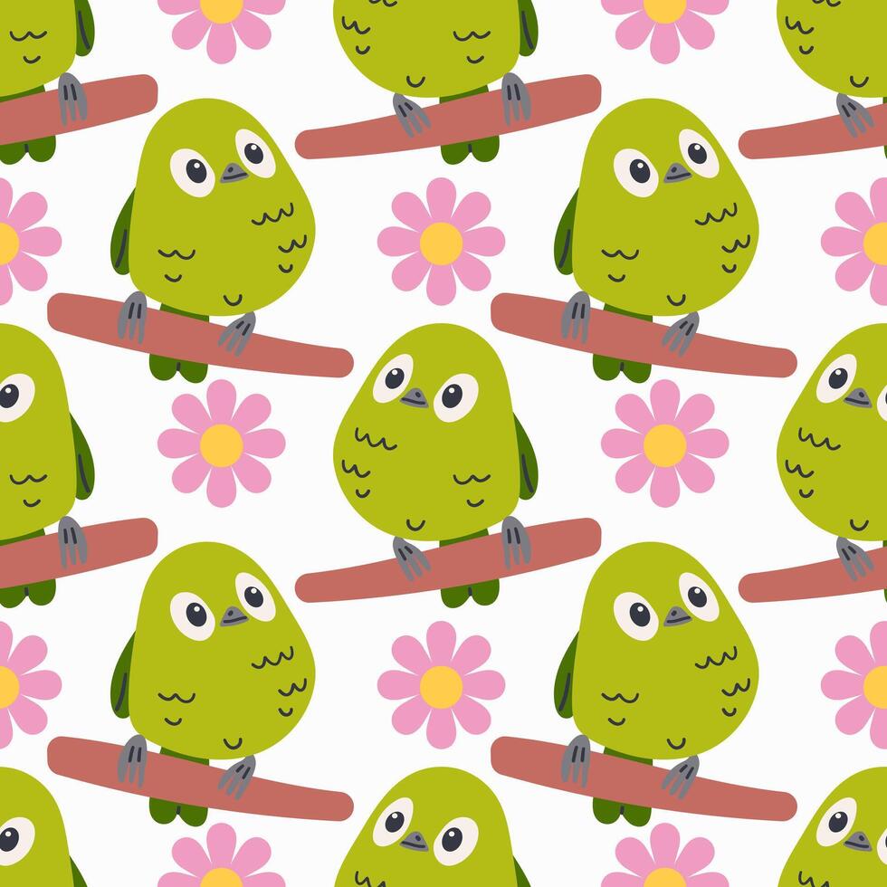 Seamless textile trendy pattern with exotic birds on a branch nature in exotic with tropical leaves abstract painting .Hand drawn illustration for fabric , paper and web design . vector