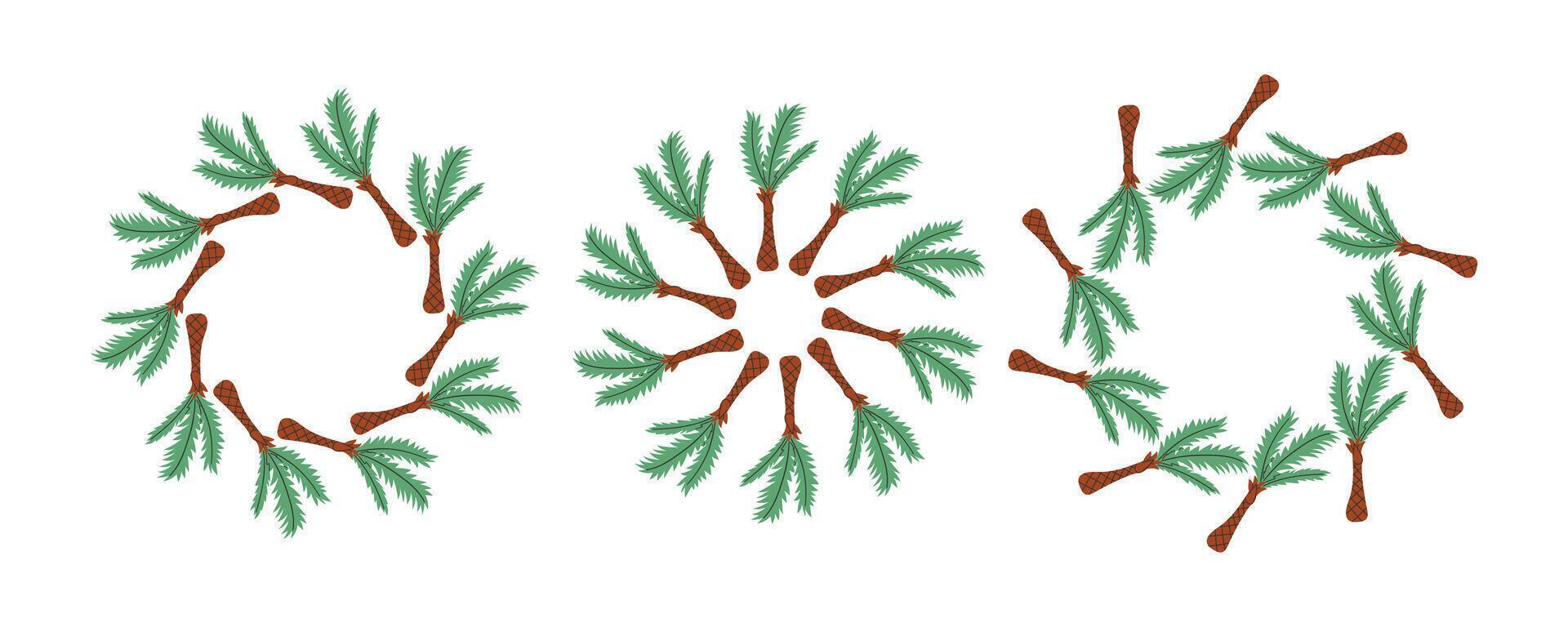 PSet of round frames made of tropical palms. Simple natural leaf design. decoration template for cards, wedding invitations and birthday vector