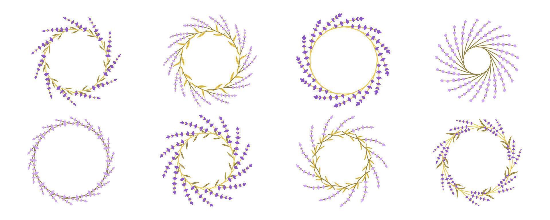 Wreath with lavender. Delicate floral bouquet frame isolate on white . Spring summer banner template , hand drawn illustration for card , banner invitation wedding or birthday party . vector