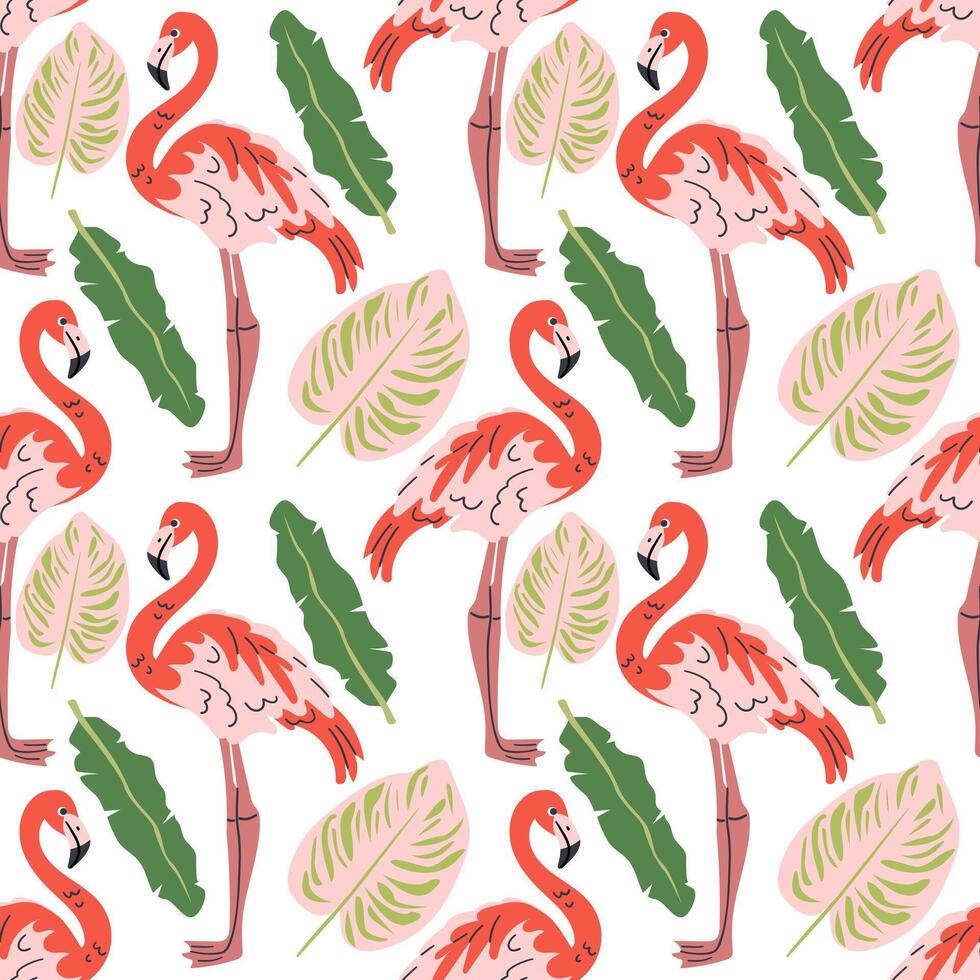 Seamless textile trendy pattern with exotic birds on a branch in tropical nature in exotic with tropical leaves abstract painting .Hand drawn illustration for fabric , paper and web design . vector