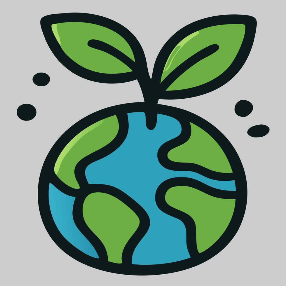Green sprout icon growing on top of the Earth, emphasizing global awareness and nature preservation. vector