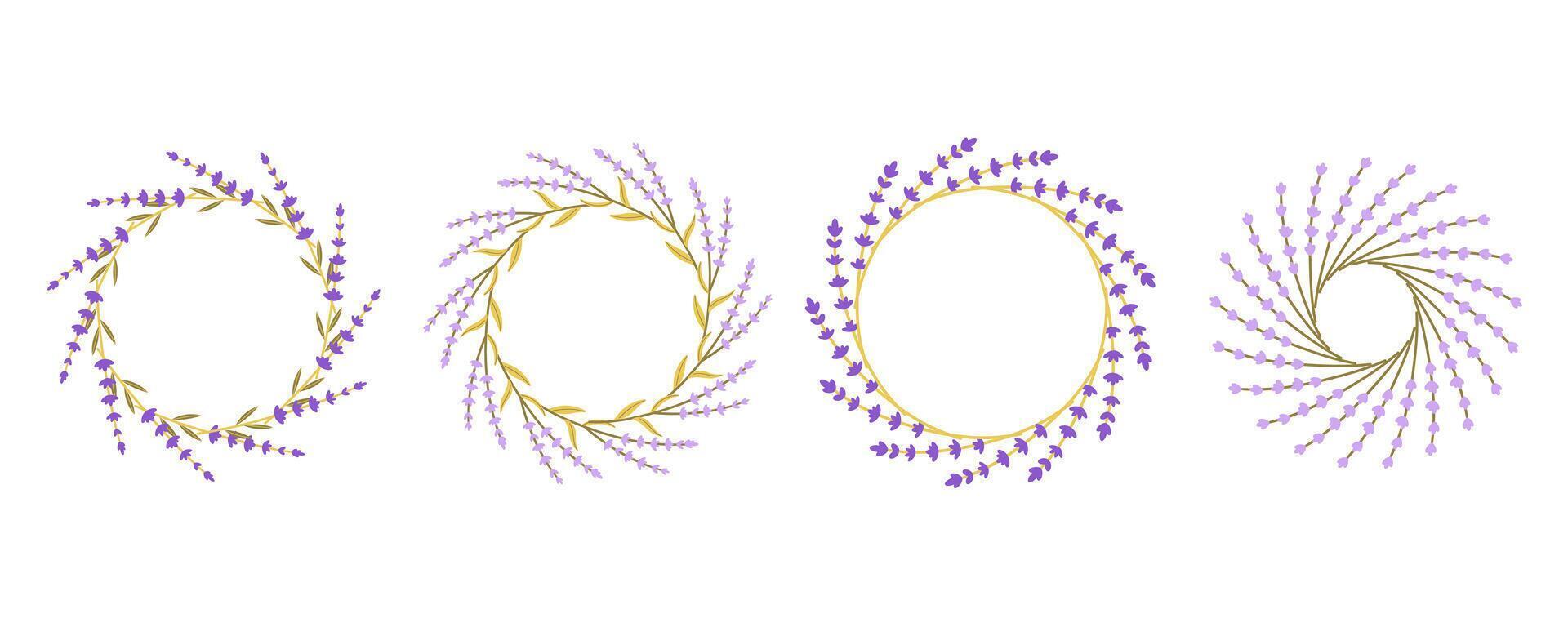 Wreath with lavender. Delicate floral bouquet frame isolate on white . Spring summer banner template , hand drawn illustration for card , banner invitation wedding or birthday vector