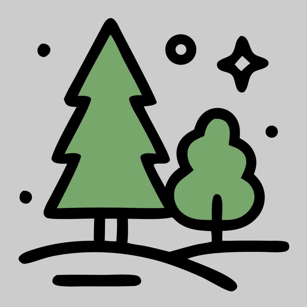 Two trees icon with tall pine and rounded tree, symbolizing biodiversity in forest and wild landscapes. vector