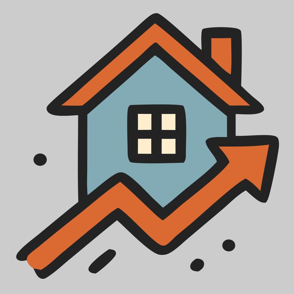 House icon with upward arrow indicating property value growth, real estate profit and success vector