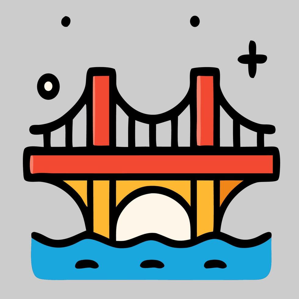 Bridge icon over water representing city infrastructure, real estate access and development zone vector