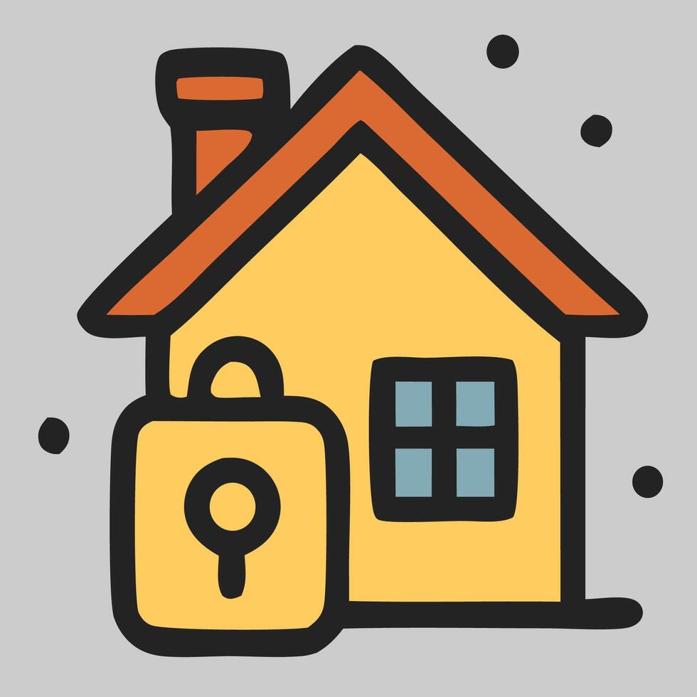 House icon with padlock representing secure housing, safety investment, home protection symbol vector