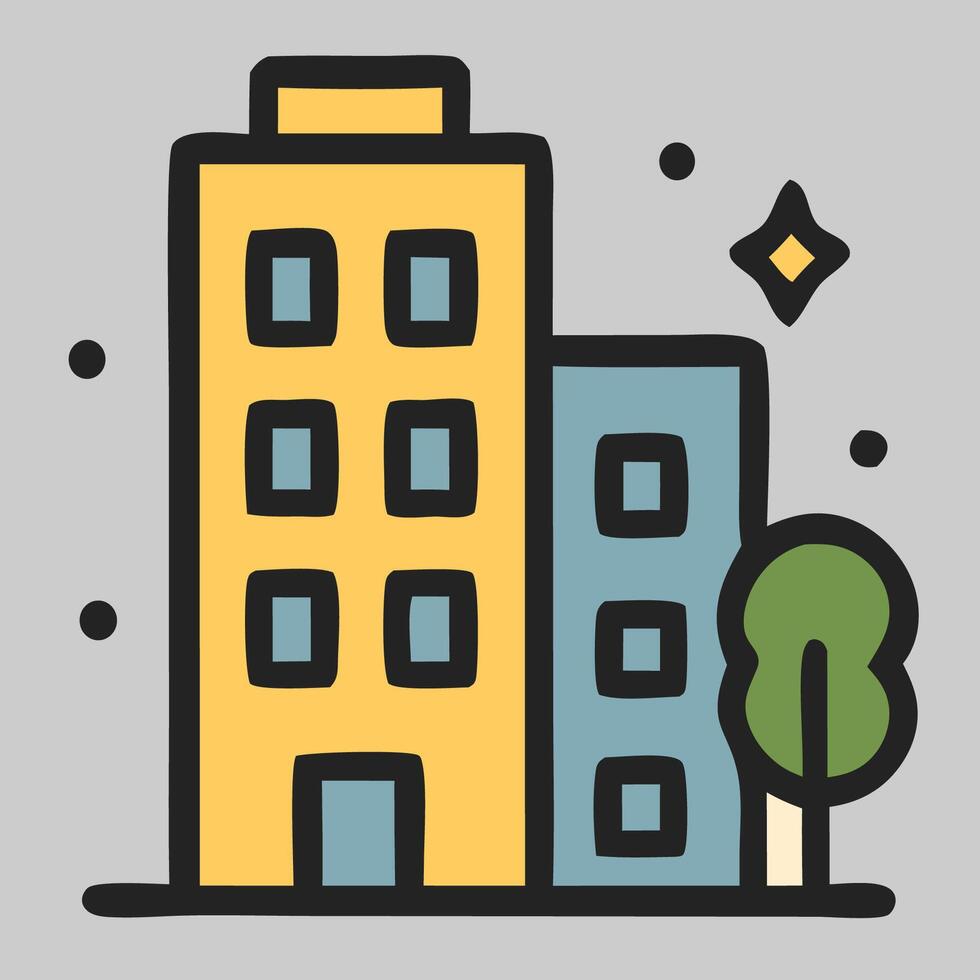 Office building icon with small tree beside symbolizing urban development and commercial space vector