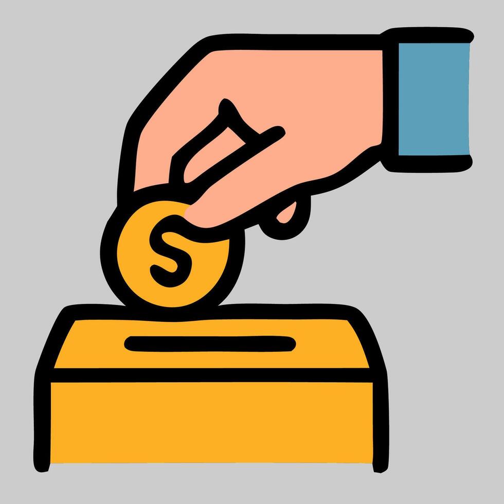 Charity icon of hand giving coin reflects zakat, kindness, generosity and support in Islam Eid. vector