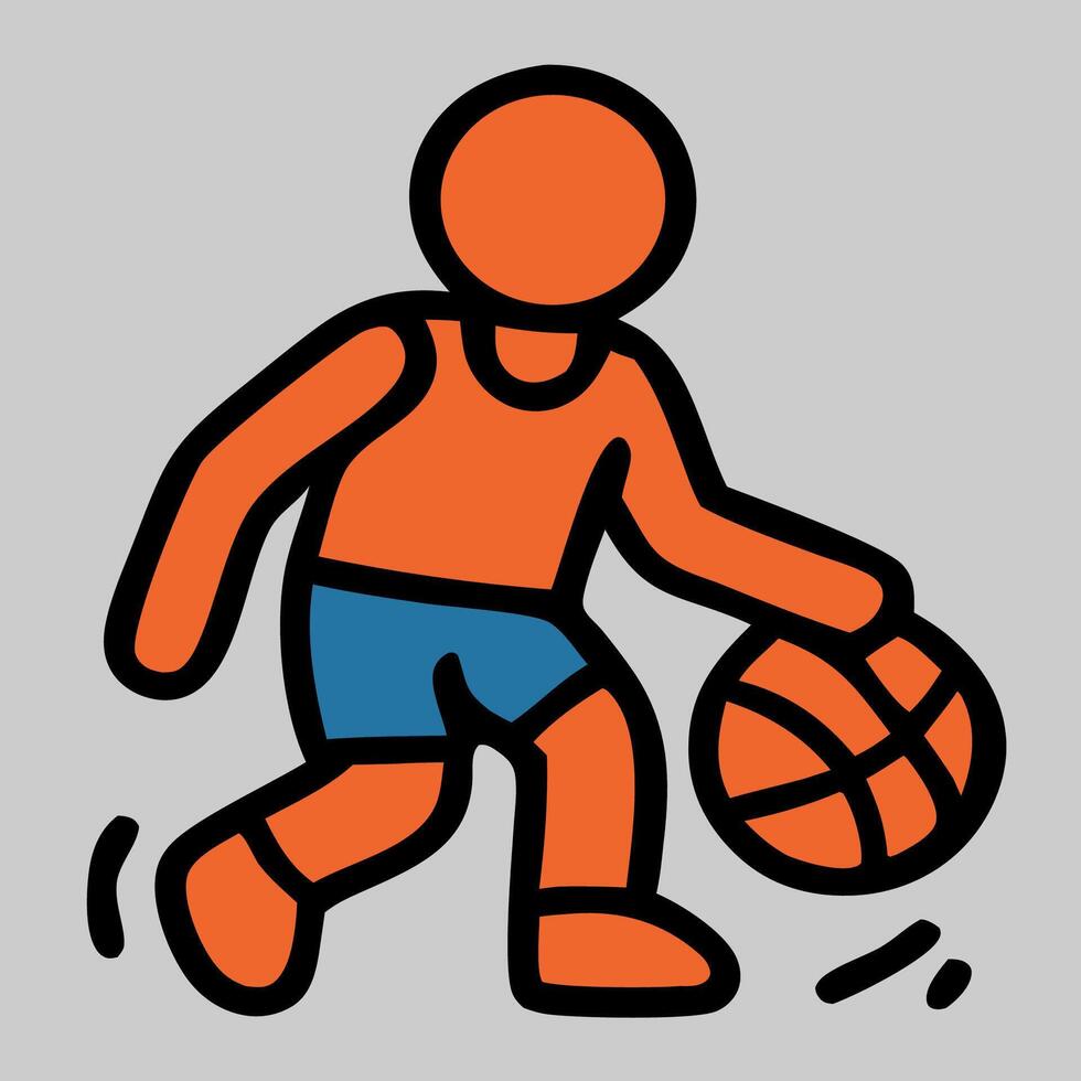 Basketball player dribbling ball icon in motion pose wearing uniform cartoon illustration vector