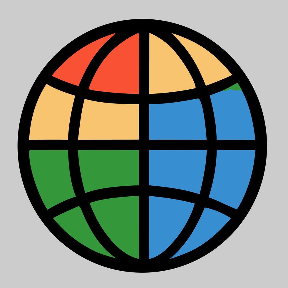 Globe image icon with colorful segments representing internet, global access, digital connection art. vector