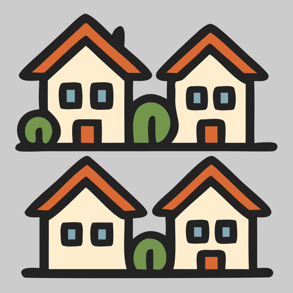 Three houses icon grouped together representing housing community and real estate development vector