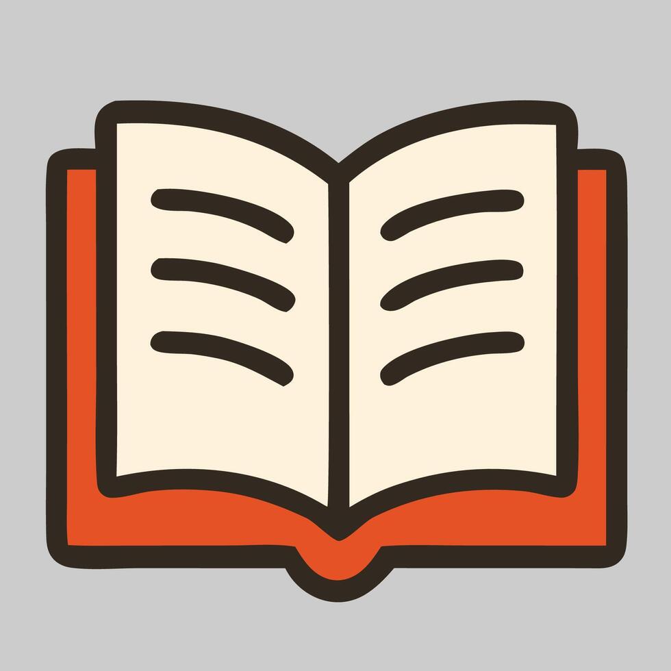Open book icon with orange pages and dark border for digital libraries or reading apps. vector