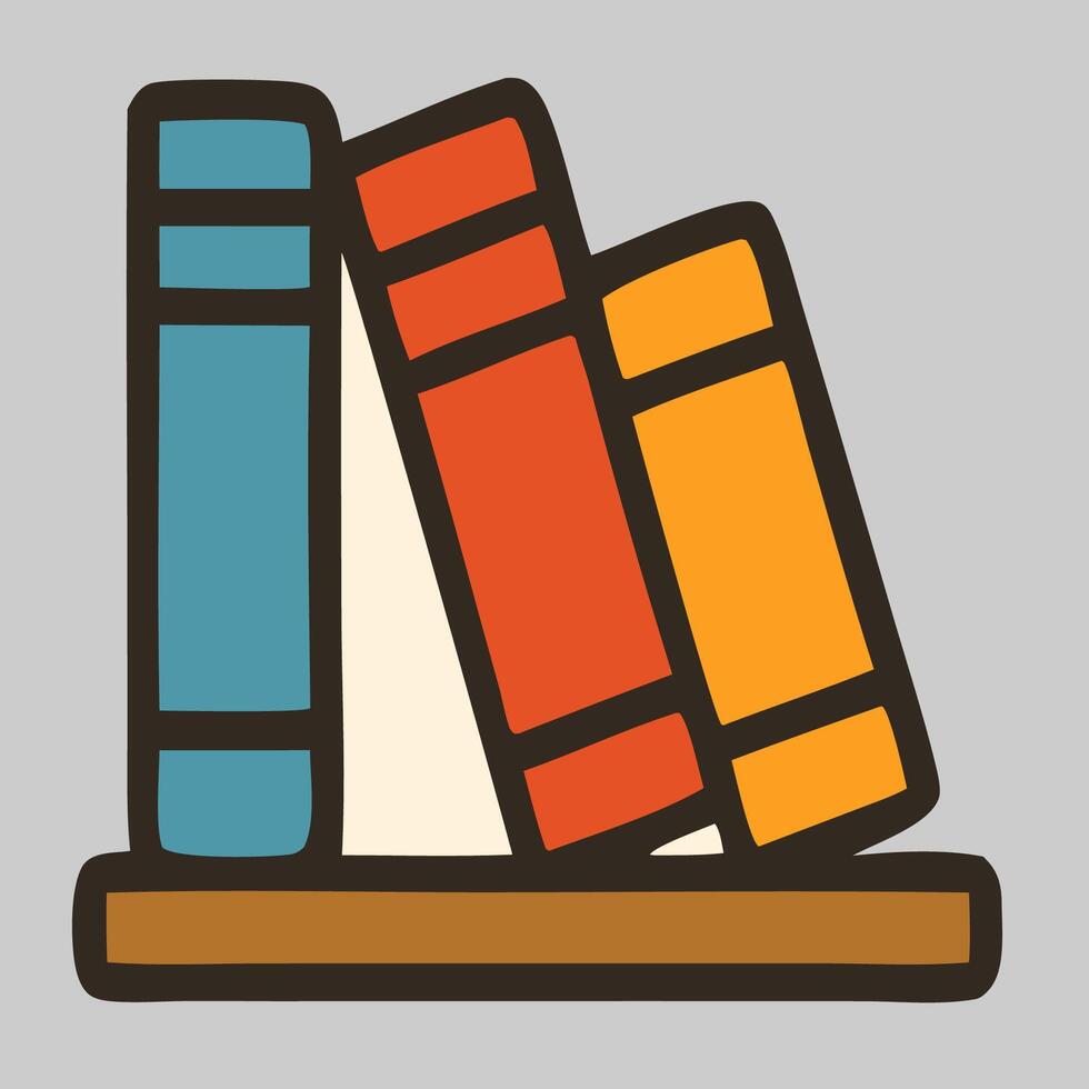 Stack of three colored book icons leaning together, best for academic or library purposes. vector