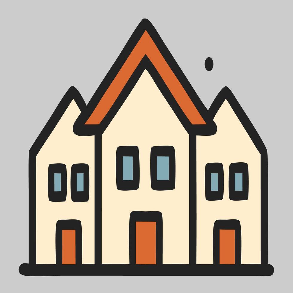 Two townhouse icon with pointed roofs representing classic architecture and family housing style vector