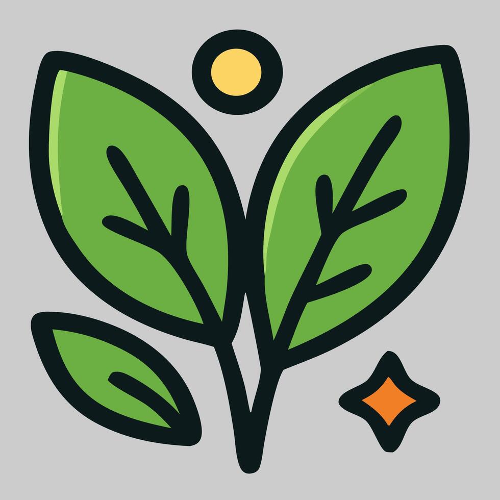 Three green leaves icon forming a V shape with sparkles, ideal for eco labels or environmental branding. vector