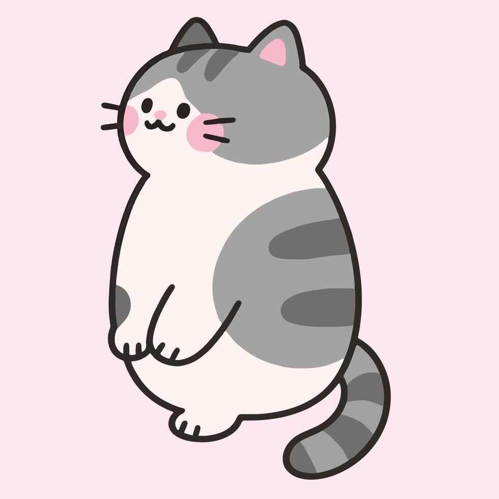 Cute Cartoon Gray Cat Illustration on a Light Pink Background vector