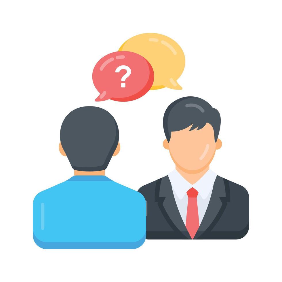 A flat icon showing interview between candidate and recruiter vector
