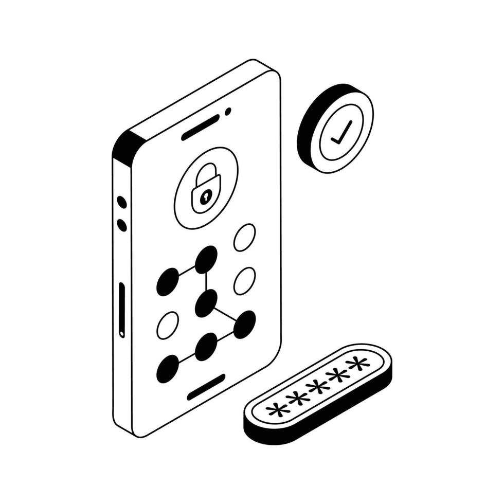 Grab this isometric outline icon showing pattern security feature. vector