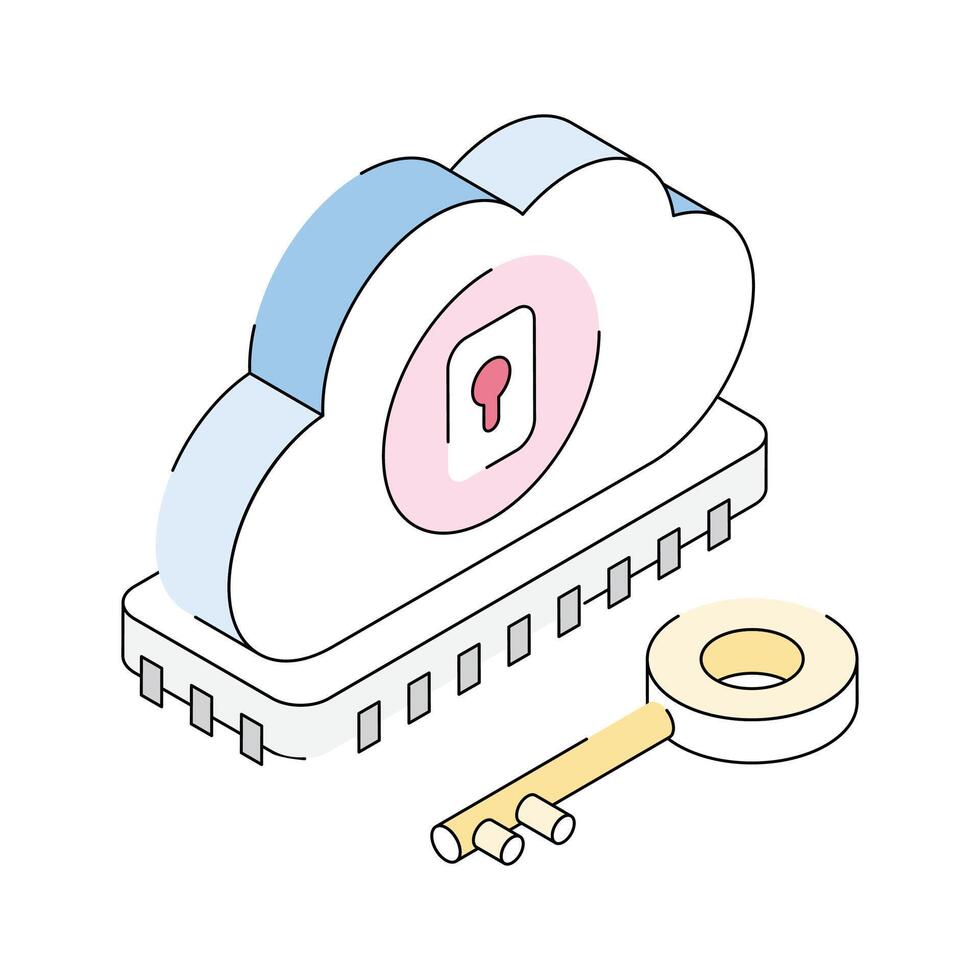 A captivating isometric outline icon showing secure cloud access vector