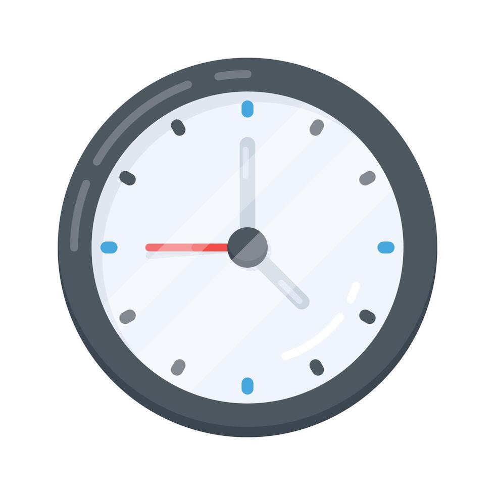 Flat style icon of wall clock showing accurate time vector