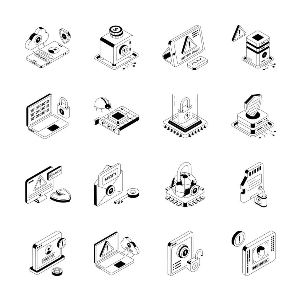 Premium Set of Cyber Protection Isometric Icons vector