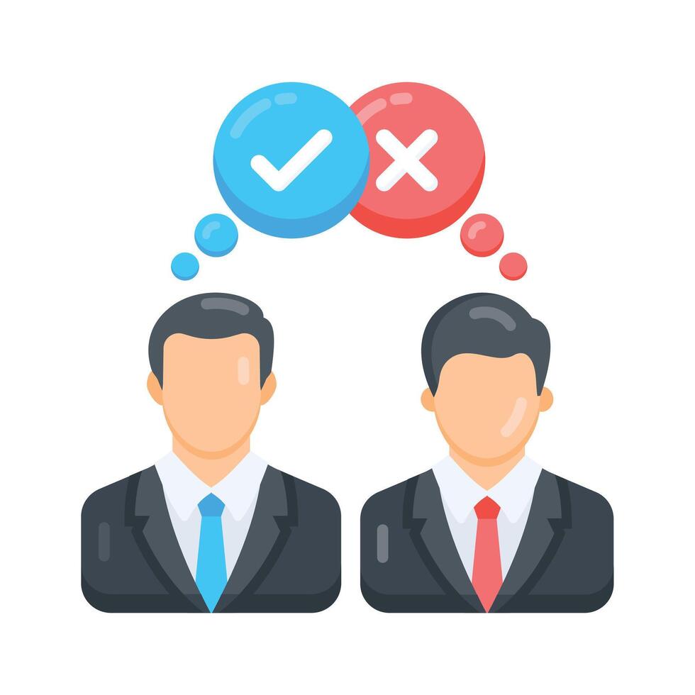 A flat icon showing disagreement with crossed speech bubbles vector