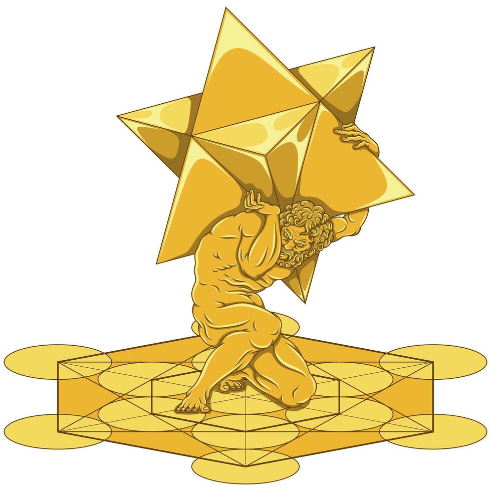 A depiction of Titan Atlas featuring the Metatron and Merkaba geometry symbols vector