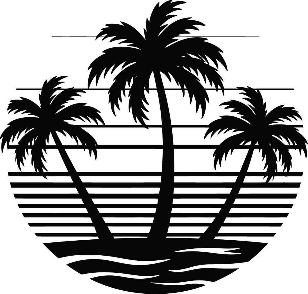 Sunset Background with Three Palm Tree Silhouettes vector