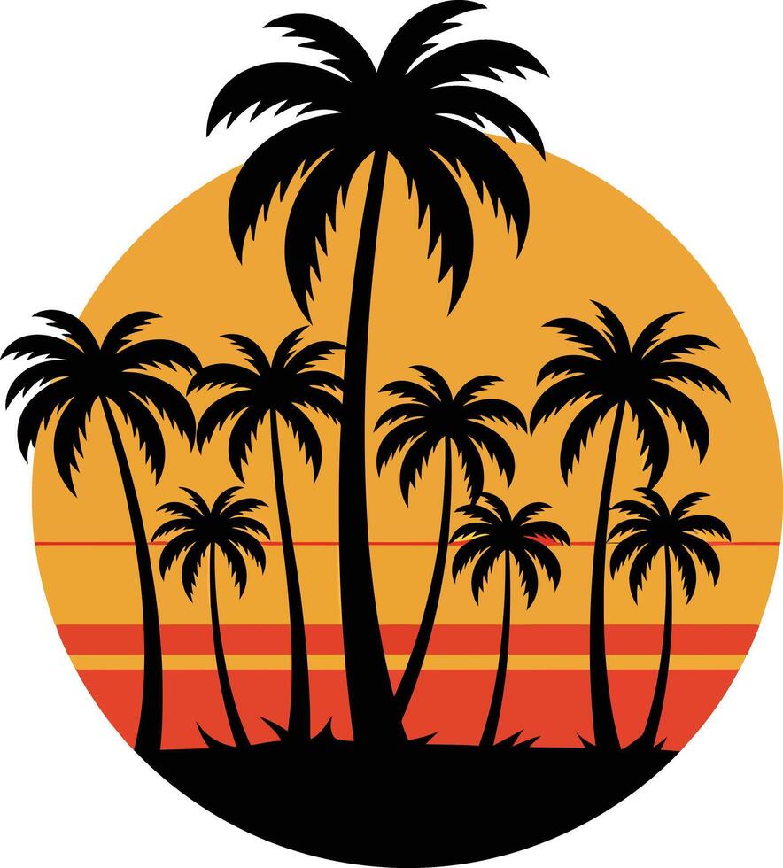 Palm Tree and Sunset Minimalist Silhouette for Summer Wall Artwork vector