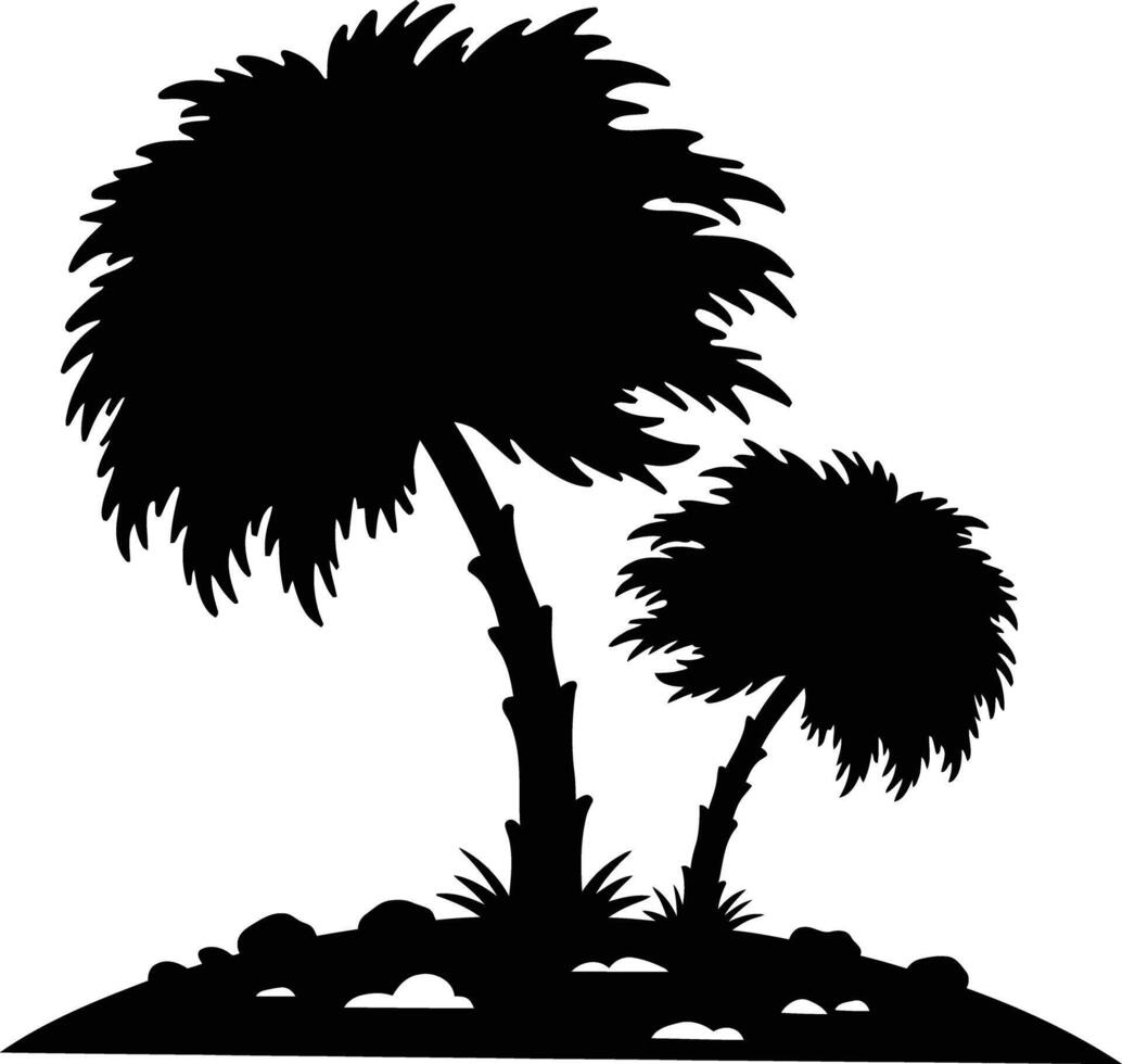Minimalist Palm Tree Silhouette on Rocky Hill with Clean Lines vector