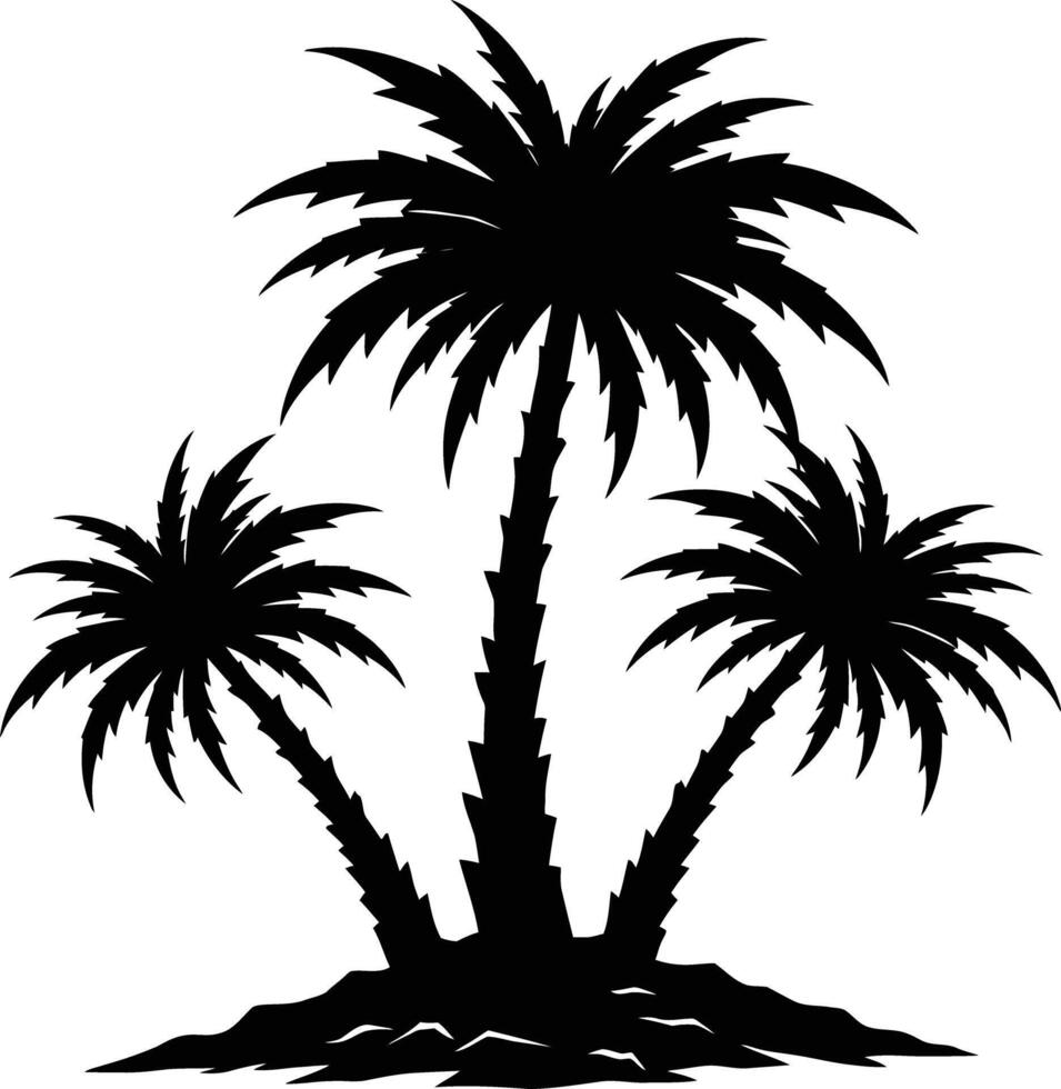 Bold Palm Tree Silhouette Growing from Rocky Textured Ground Surface vector