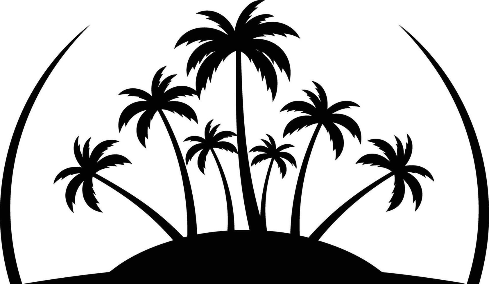 Semi Circle Palm Tree Island Silhouette for Exotic Beach Designs vector