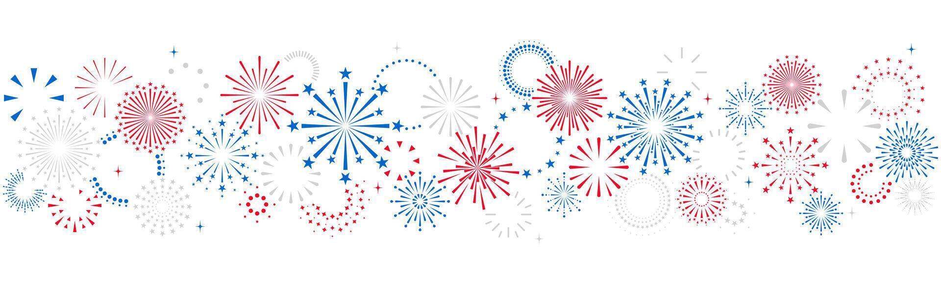 4th of July border, USA banner, fireworks pattern background vector