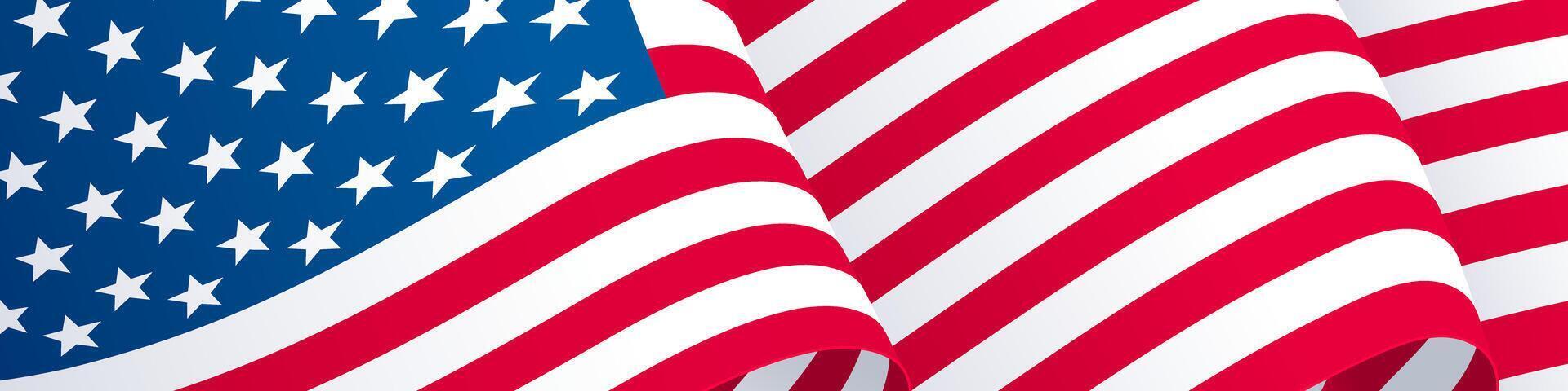 USA waving flag banner, American flag background, 4th July vector