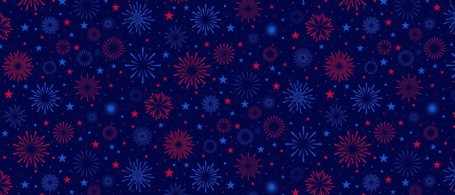 4th July background, fireworks pattern, USA Independence Day vector