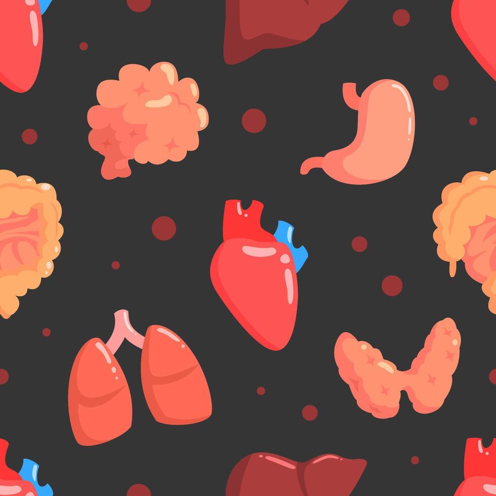 Human Organs Seamless Pattern, Medical Science Innovation, Bioengineering Technologies Backdrop, Wallpaper, Packaging, Textile Design Illustration vector