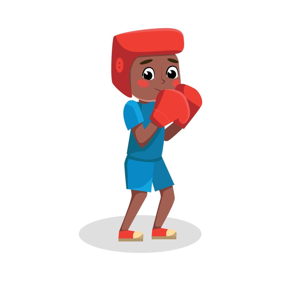 Boy Athlete Practicing Box, Kid in Sports Uniform Doing Physical Exercise, Active Healthy Lifestyle Concept Cartoon Style Illustration vector