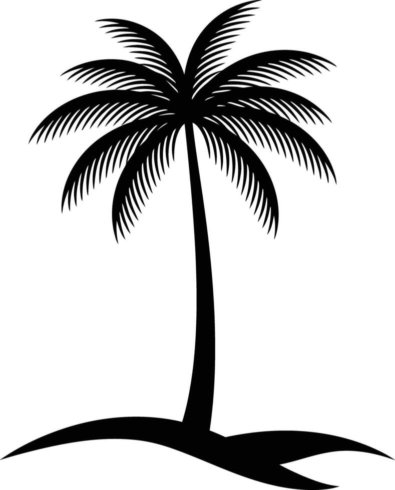 Single Palm Tree Silhouette Standing Alone On Peaceful Sandy Dune vector