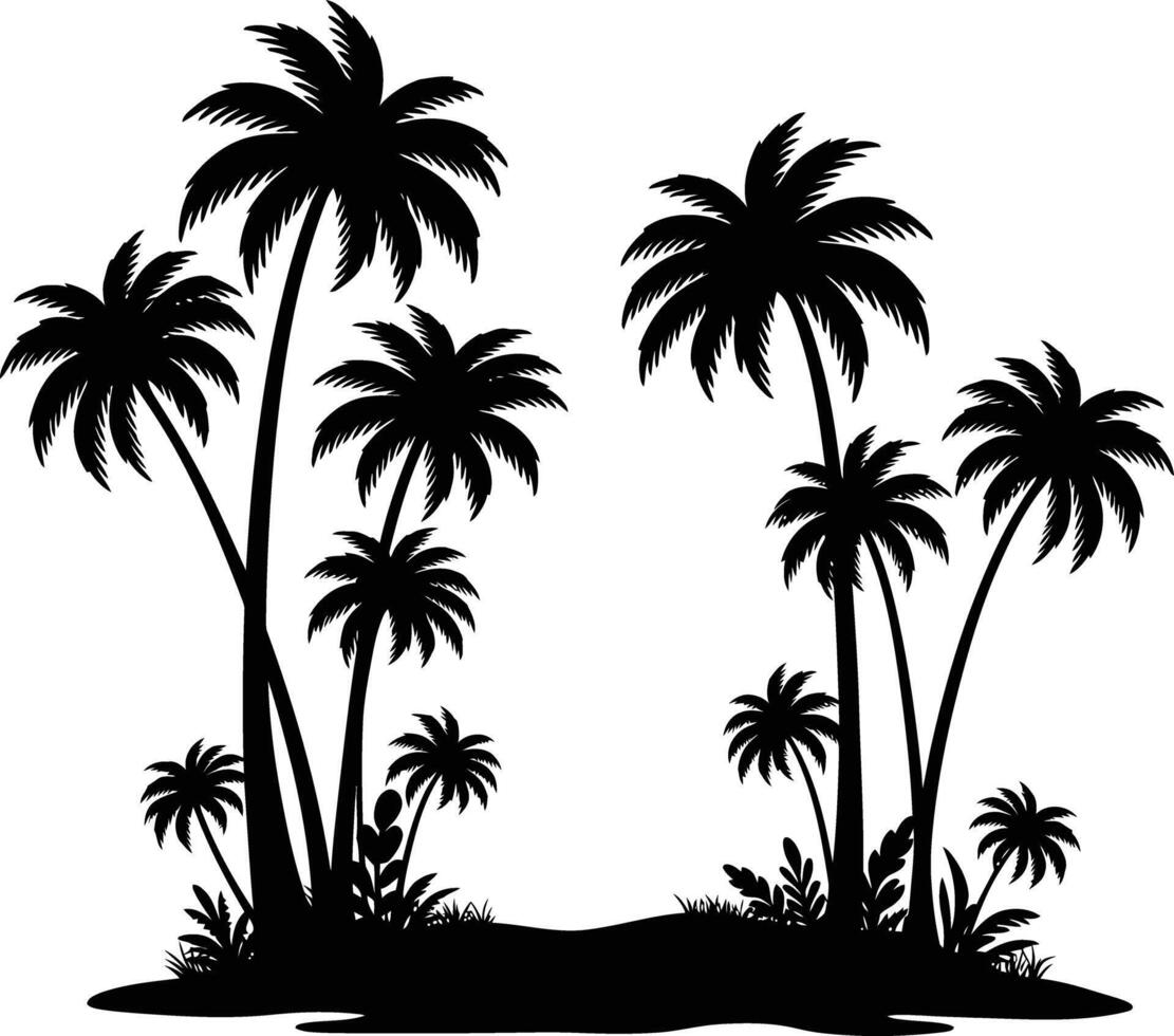 Palm Tree Silhouette on Crescent Island with Jungle Feel vector