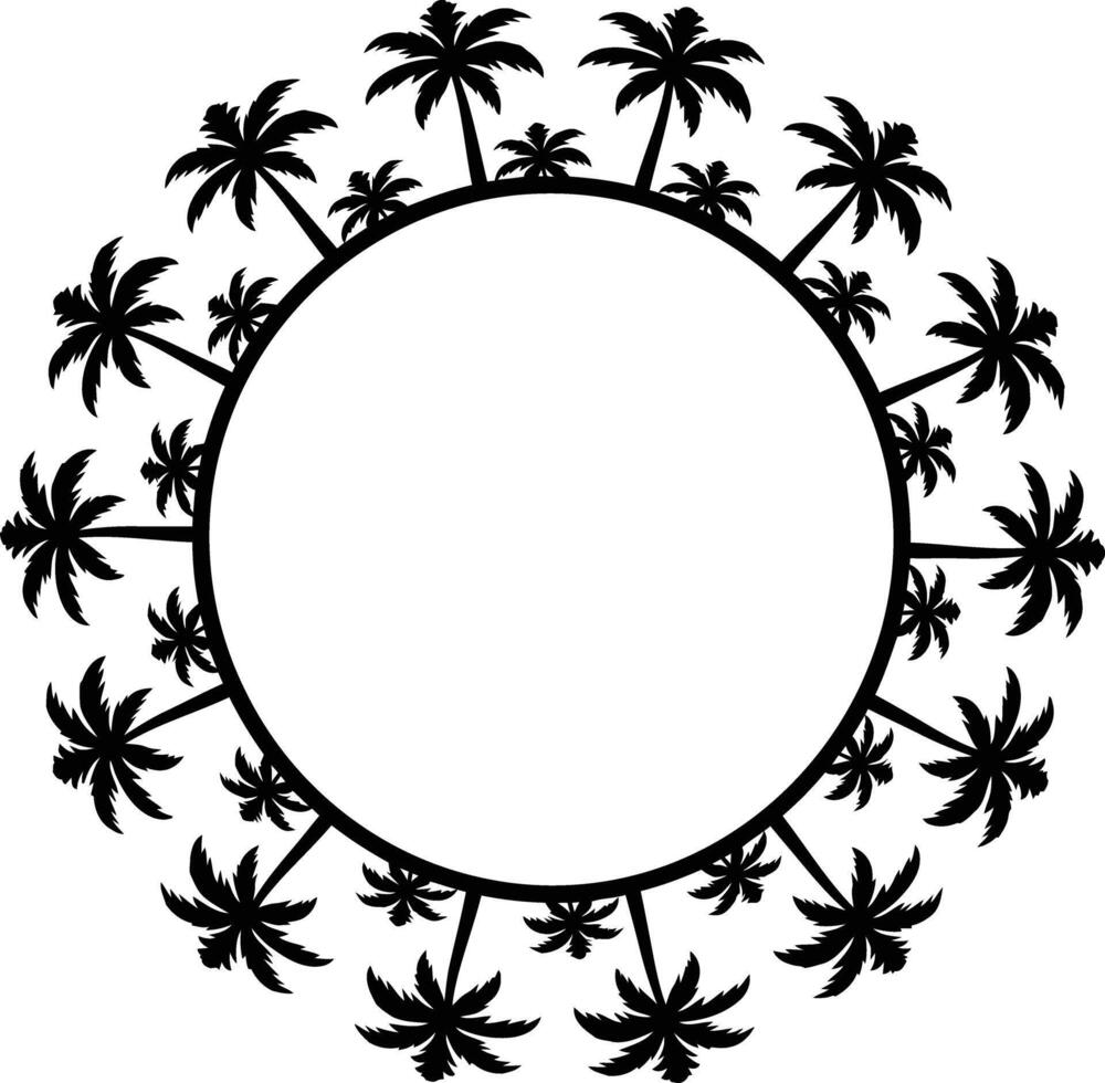 Palm Tree Inside Circle With Sunburst Border Artistic Wreath Style vector