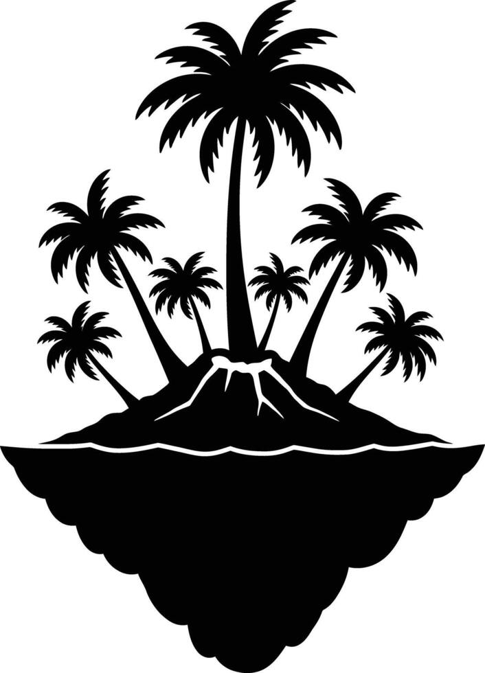 Palm Tree Silhouette Rising From Submerged Island In Ocean Scene vector