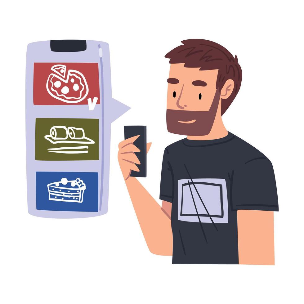 Man Ordering Pizza over Phone, Client Buying Food Online, Food Express Delivery Service Cartoon Style Illustration vector