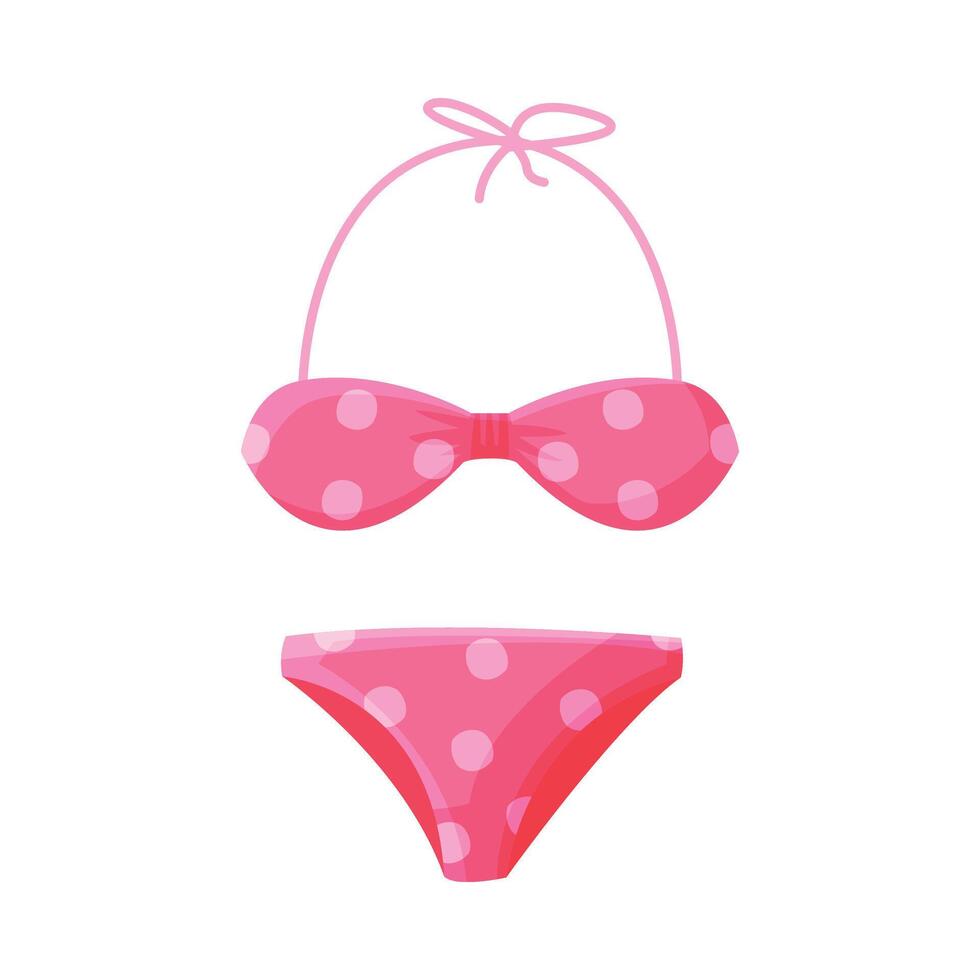 Pink Dotted Bikini Female Swimwear, Summer Vacation Object, Traveling and Tourism Illustration Isolated on White Background vector