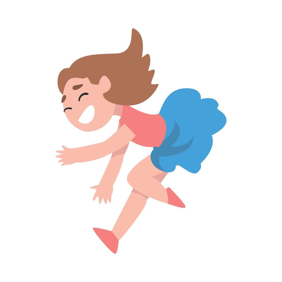 Little Girl Happily Jumping, Smiling Preschooler Kid Having Fun Cartoon Style Illustration I vector