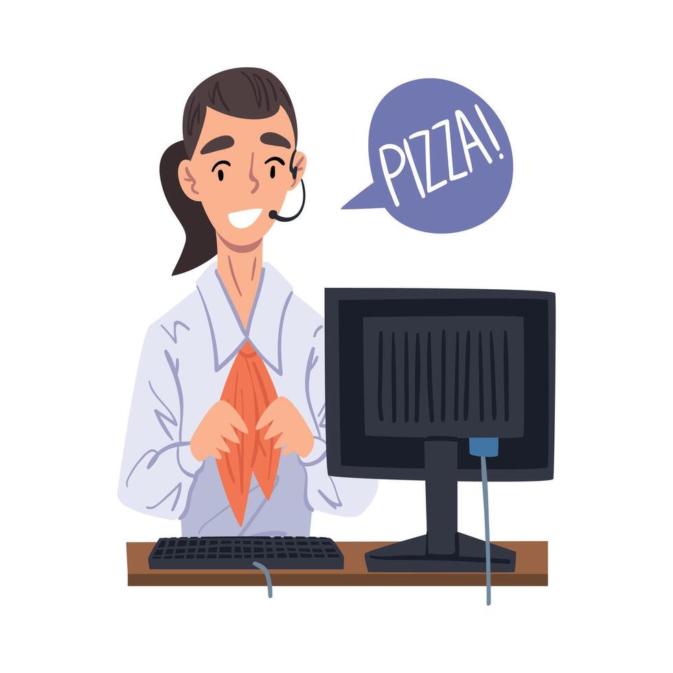 Call Center Operator of Food Express Delivery Service Cartoon Style Illustration vector