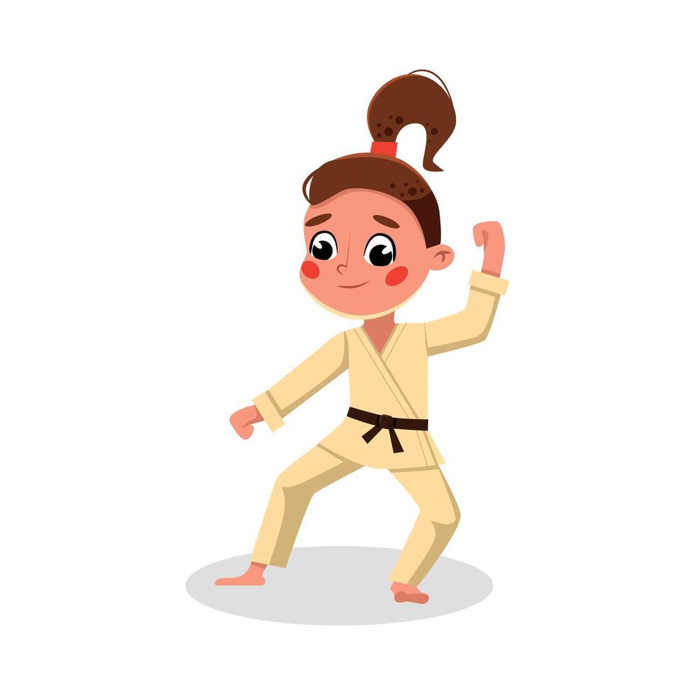 Girl Athlete Practicing Karate, Kid in Sports Uniform Doing Physical Exercise, Active Healthy Lifestyle Concept Cartoon Style Illustration vector
