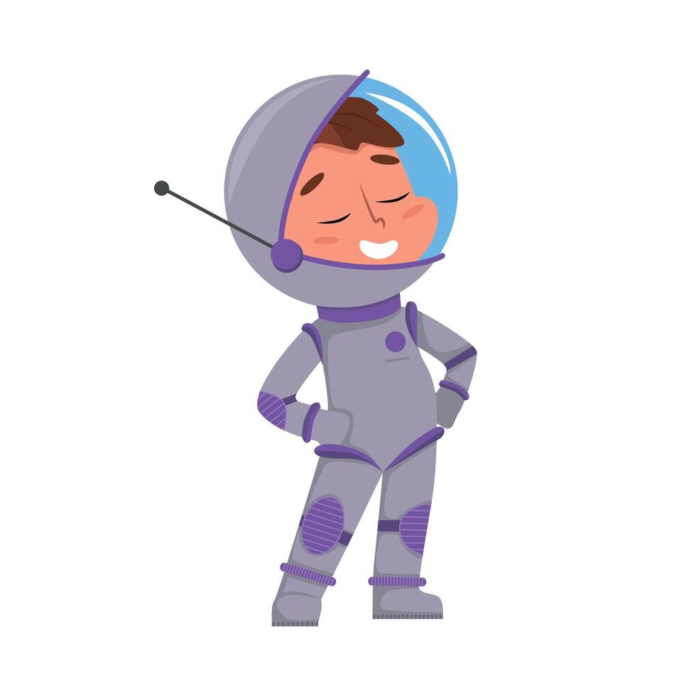 Smiling Kid Astronaut in Outer Space Suit, Cute Boy Playing Astronauts, Space Tourist Character Cartoon Style Illustration vector