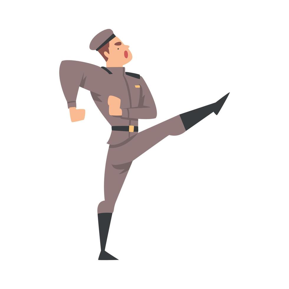 Army Soldier Marching, Infantry Military Man Character in Uniform Cartoon Style Illustration vector
